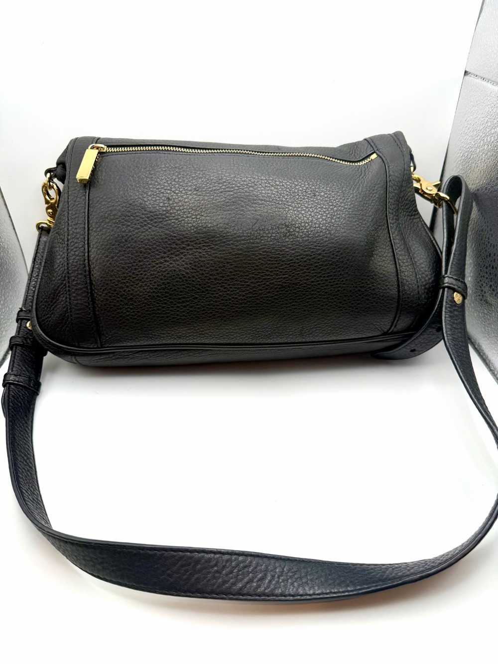 Tory Burch Black Leather Shoulder Bag Gold tone Logo Crossbody Handbag - Picture 2 of 14